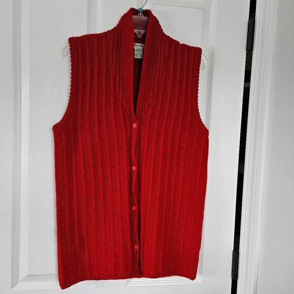 Eddie Bauer Wool Shawl Collar Sweater Vest Medium Tall MT Women Red Button Front - Picture 15 of 15